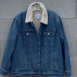 Old Navy Sherpa Lined Denim Jean Jacket Coat Truckers  Boys Size 2X Or Woman's Large