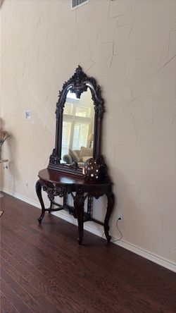 Solid wood antique mirror and console