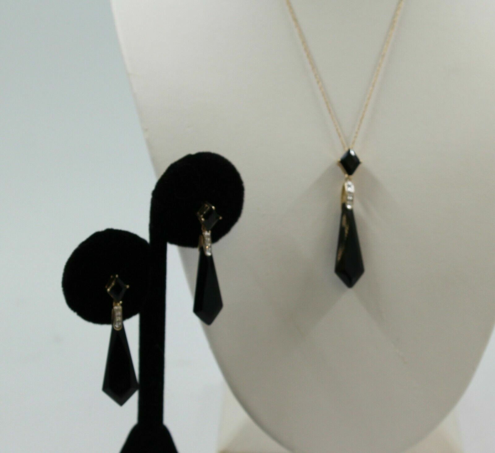 Black onyx and diamond necklace and earrings set