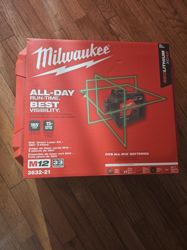 Milwaukee
M12 12-Volt Lithium-Ion Cordless Green 250 ft. 3-Plane Laser Level Kit with One 4.0 Ah Battery, Charger and Case