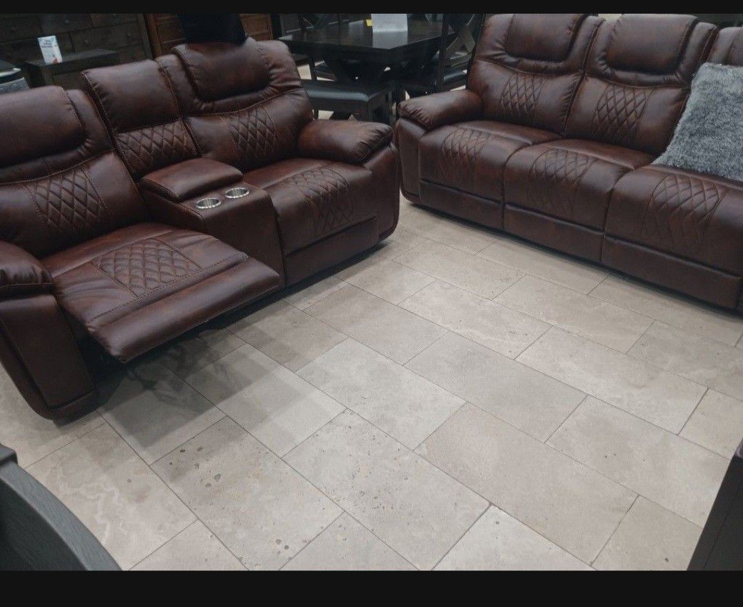 *Weekly Feature!!!*---Stunning Santiago Brown Leather Reclining Sofa/Loveseat Sets---Delivery And Financing Available😉