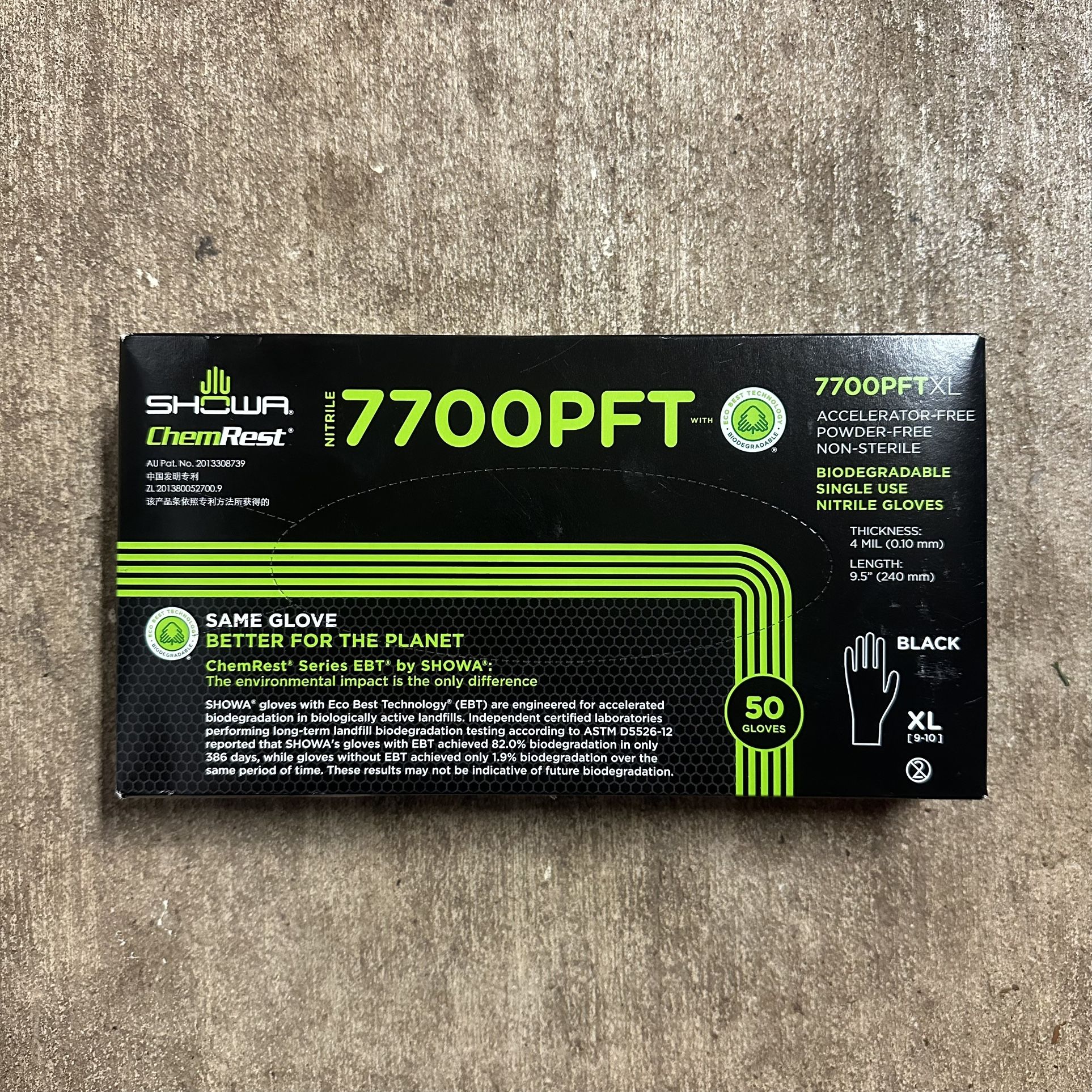 Showa 7705Pftl 7705Pft, Disposable Gloves, 4 Mil Palm, Nitrile, Powder-Free, L