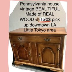 VINTAGE SIDEBOARD / CREDENZA/ COFFEE BAR  * SOLID WOOD /original hardware pick up downtown LA Little Tokyo area