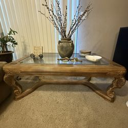 Solid Wood Glass-Top Coffee Table – Must Go