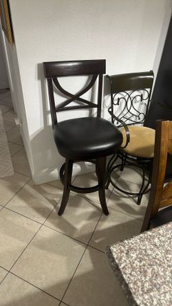 Elegant Bar Stools – Dark Wood w/ Black Leather | $50Each