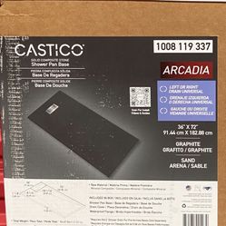 CASTICO 72 in. L x 36 in. W x 1.125 in. H Solid Composite Stone Shower Pan Base with L/R Drain in Graphite Sand