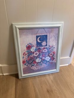 Framed Sun and Moon Floral Painting