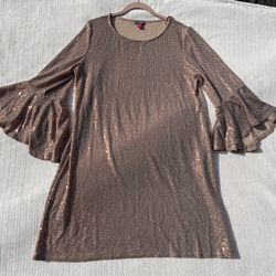  Camuto Vince Camuto Metallic Flounced-Sleeve Dress - Gold size XL 