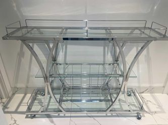 Modern 3-Tier Stainless Steel and Glass Shelves Bar Cart