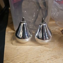 Silver Metal Weighted Pear Salt and Pepper Shakers