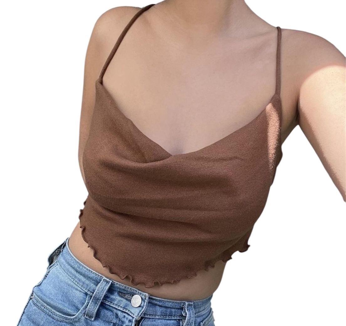 URBAN OUTFITTERS Brown Cowl Crop Top