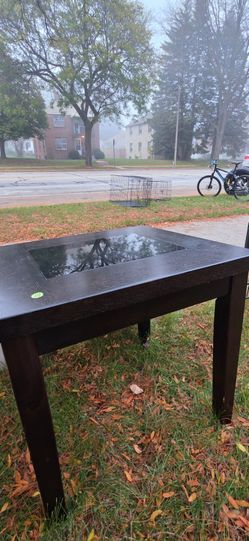 Dark Espresso Square End Table with Glass Insert Center