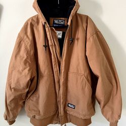 Walls Work Wear Hooded Jacket Men's 2X Large 50/52 Tan Full Zip Cotton Canvas