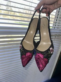 Black multi floral heels by Betsy Johnson