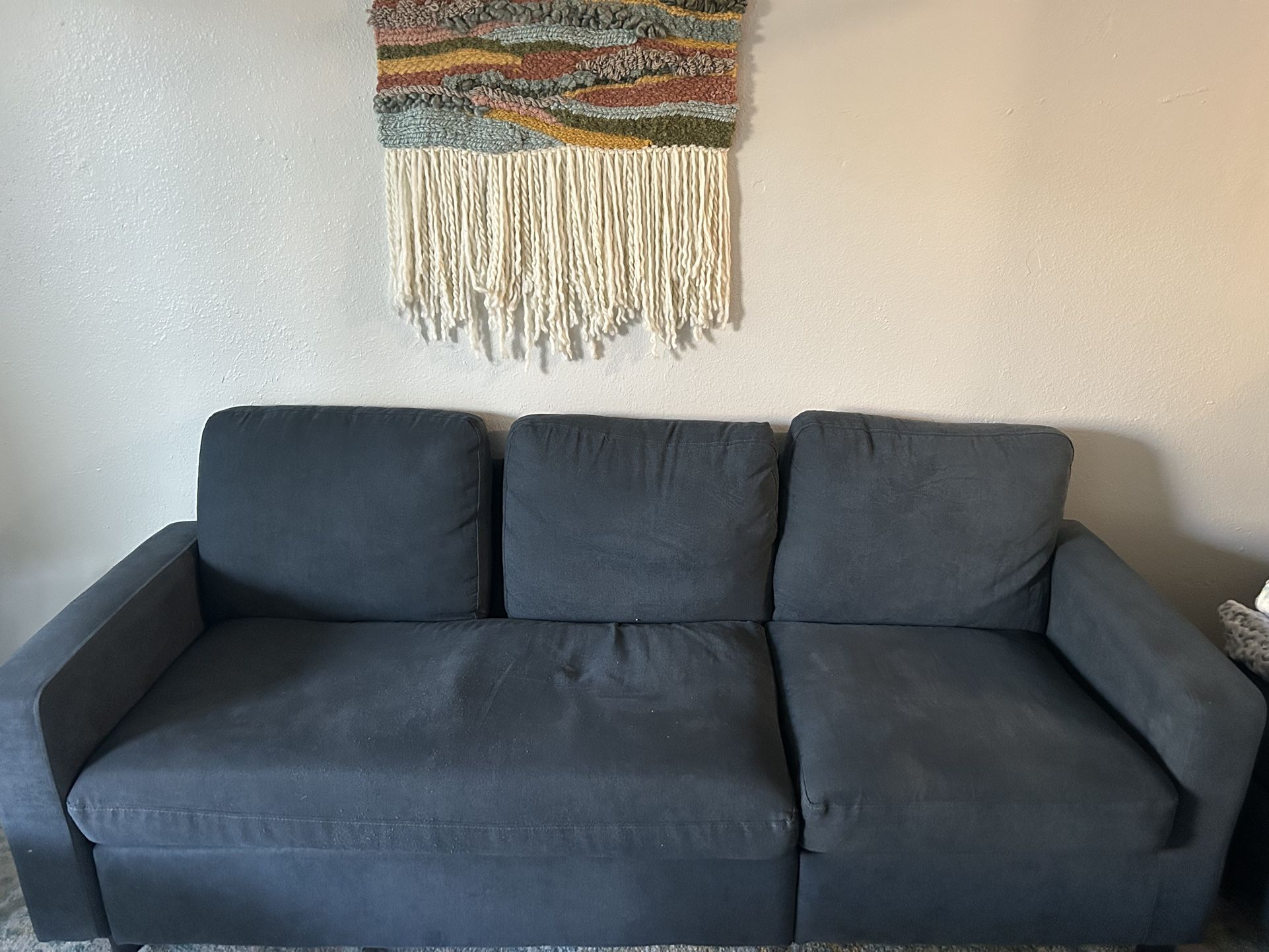 Grey/Navy Blue Couch Fits 3 People