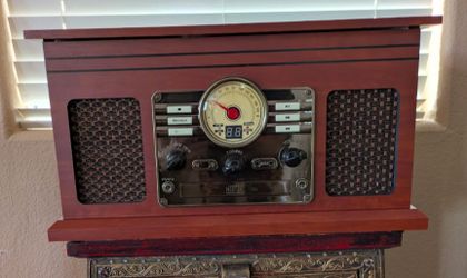 Victrola 6-in-1 Nostalgic Bluetooth Record Player with 3-Speed Turntable with CD and Cassette, Maghony
