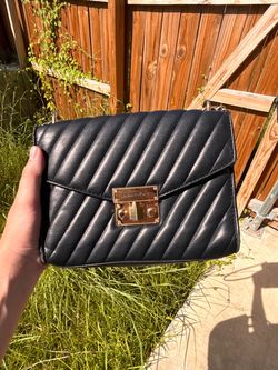 Authentic Michael Kors Rose Black Quilted Leather Crossbody Flap Bag
