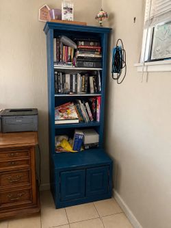 Blue Solid Wood Bookshelf with Cabinet