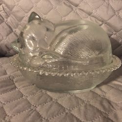 Collectable Vintage Glass Cat Candy / Trinket Dish