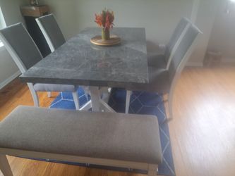 Dining Marble Table Set with Chairs and Bench