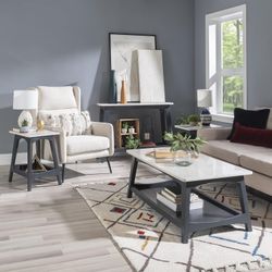 Dark Grey Wood Console Table w/ White Marble Top