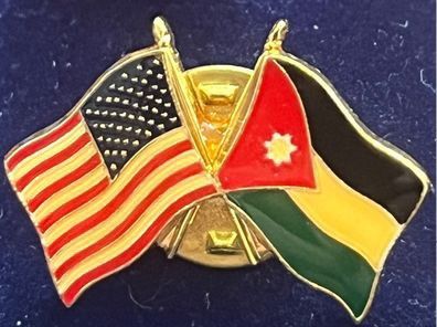 VINTAGE ??? and USA Crossed Double Flag Lapel Pins International Friendship Enamel Tie & Hat Badge Pin