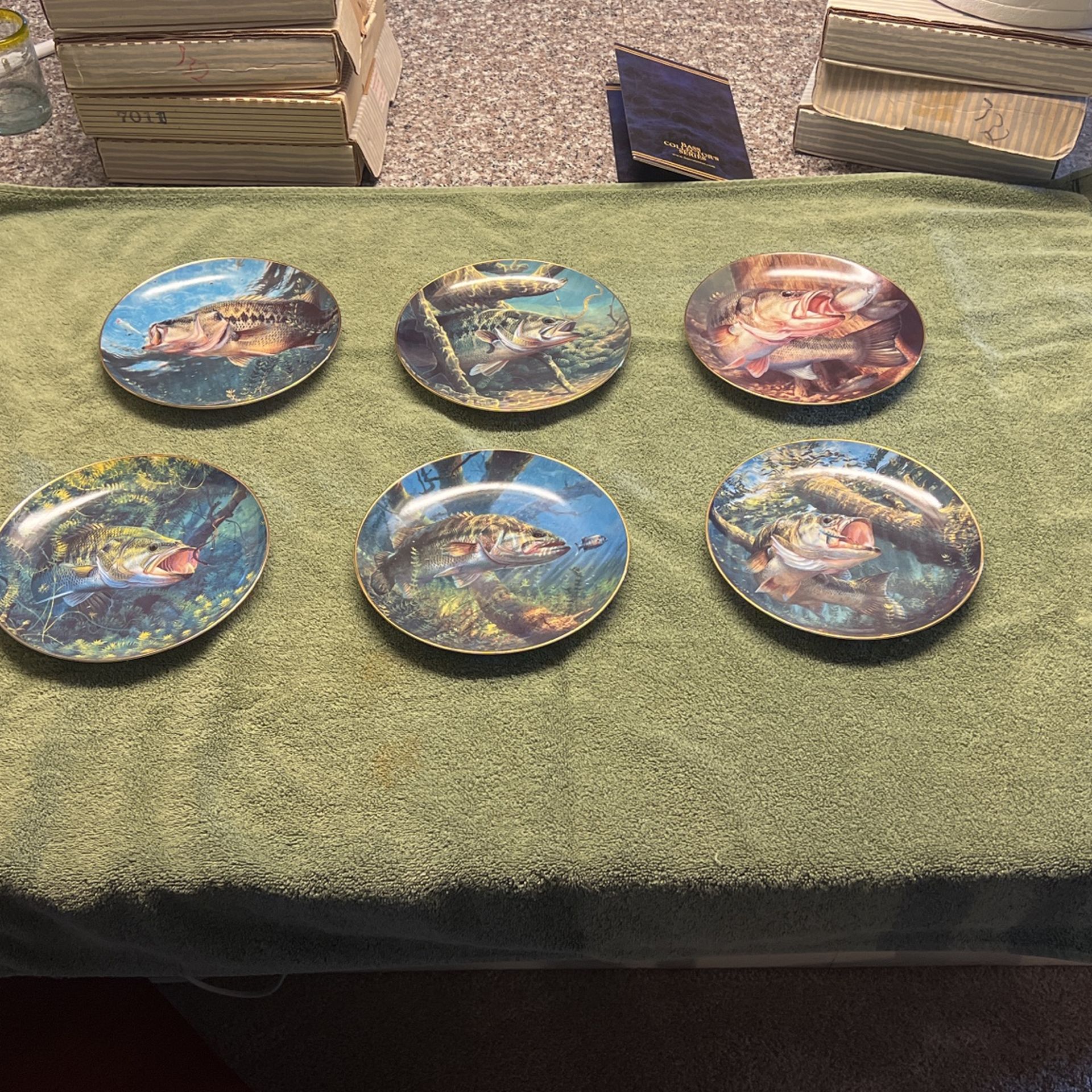 Bass Fishing Plates By Danbury Mint