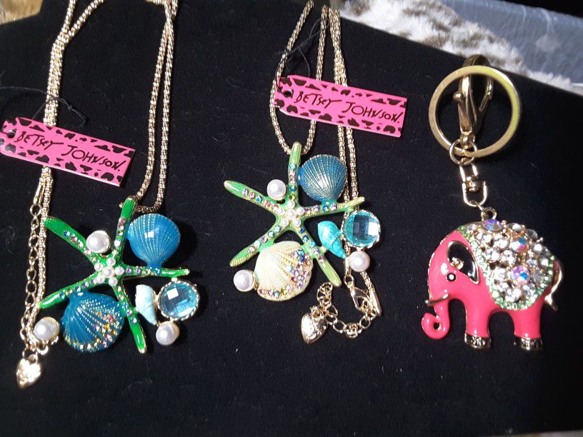 Necklaces By BetseyJohnson & A CLIP Key Holder With BetseyJohnson Elephant  All For $25