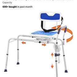 VEVOR Sliding Tub Transfer Bench with 360 Degree Swivel Seat, Height Adjustable Bathtub Transfer Bench with Armrest & Safety Belt, Non-Slip Rotating S