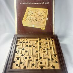 Vintage LABYRINTH Wooden Box Tilting Maze Game of Skill Box No Marble