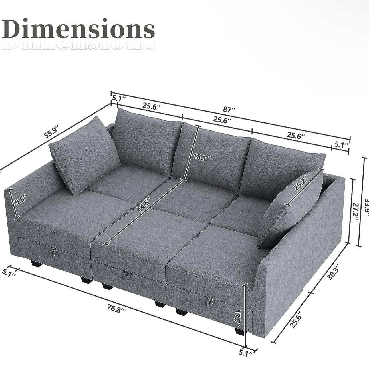 Blue-Gray Modular Sectional Sofa