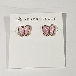 14k Gold Bow Stud Studs Earrings women's white Blush Pink gift
