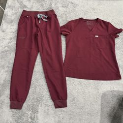 M/T FIGS Burgundy Scrub Set