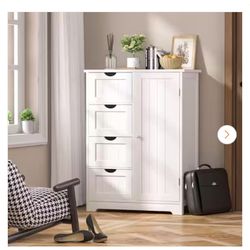 VEIKOUS 23.6 in. W x 11.8 in. D x 31.6 in. H White Freestanding Linen Cabinet with Adjustable Shelf and 4-Drawer