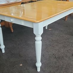 Farmhouse Dining Table/Country/Rustic/Western/White And Oak Wood/Rare/Heavy