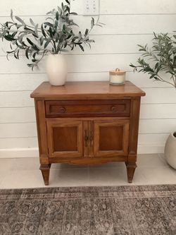 Vintage Wood Nightstand with Drawer and Cabinet