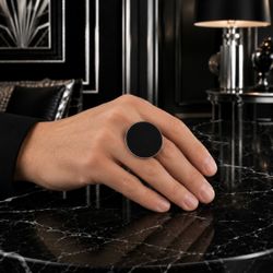8 8.5 9 Handmade Ring Black Onyx Gem Solid 925 Sterling Silver Gemstone Fine Art UNISEX Men Women Original Natural Statement Grounding HILLCREST