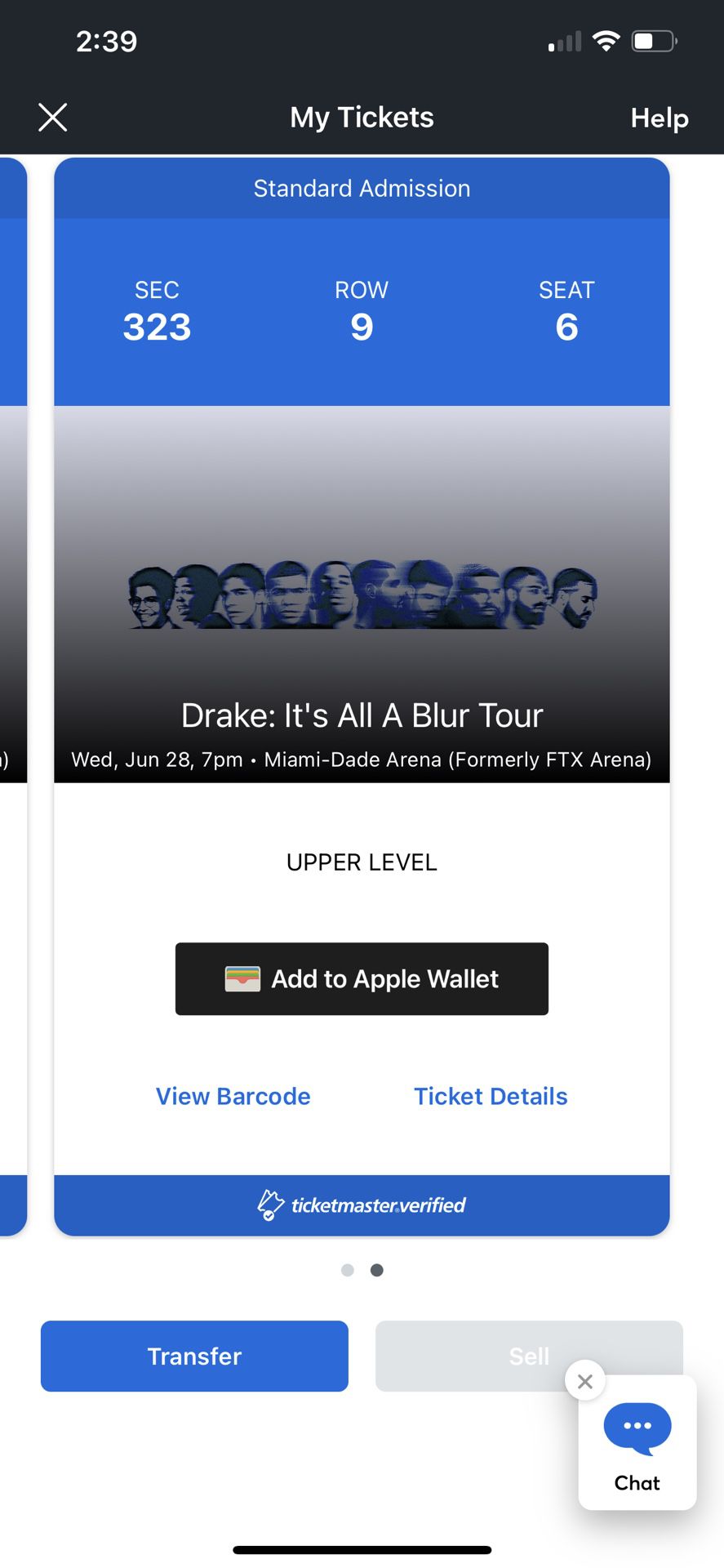 Two Drake Tickets Seat 5&6 Miami