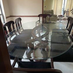 Glass And Wood 8 Seat Dining Room Set