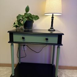 Refinished Two-Tone Side Table with Drawer and Shelf