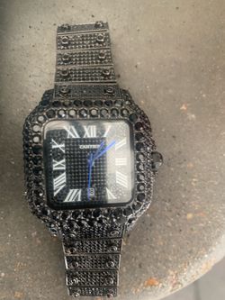 Cartier Santos Black Iced Out Watch