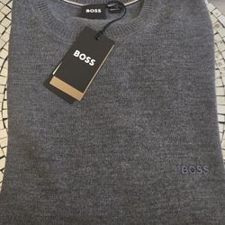 Brand New Gray Hugo Boss Knit Crew Neck Long Sleeves Men's Sweater. Size Medium