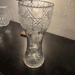 Cut Crystal Vase with Etched Floral Design