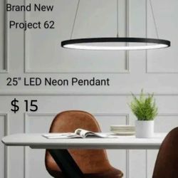 Brand New 25" LED Neon Pendant Height adjustable Blac Project 62 