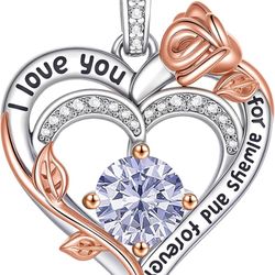 Rose Heart Necklaces for Women, I Love You June S925 Sterling Silver Jewelry Gift for Women, Wedding Anniversary, Birthday Mother’s Day Gifts for Mom,