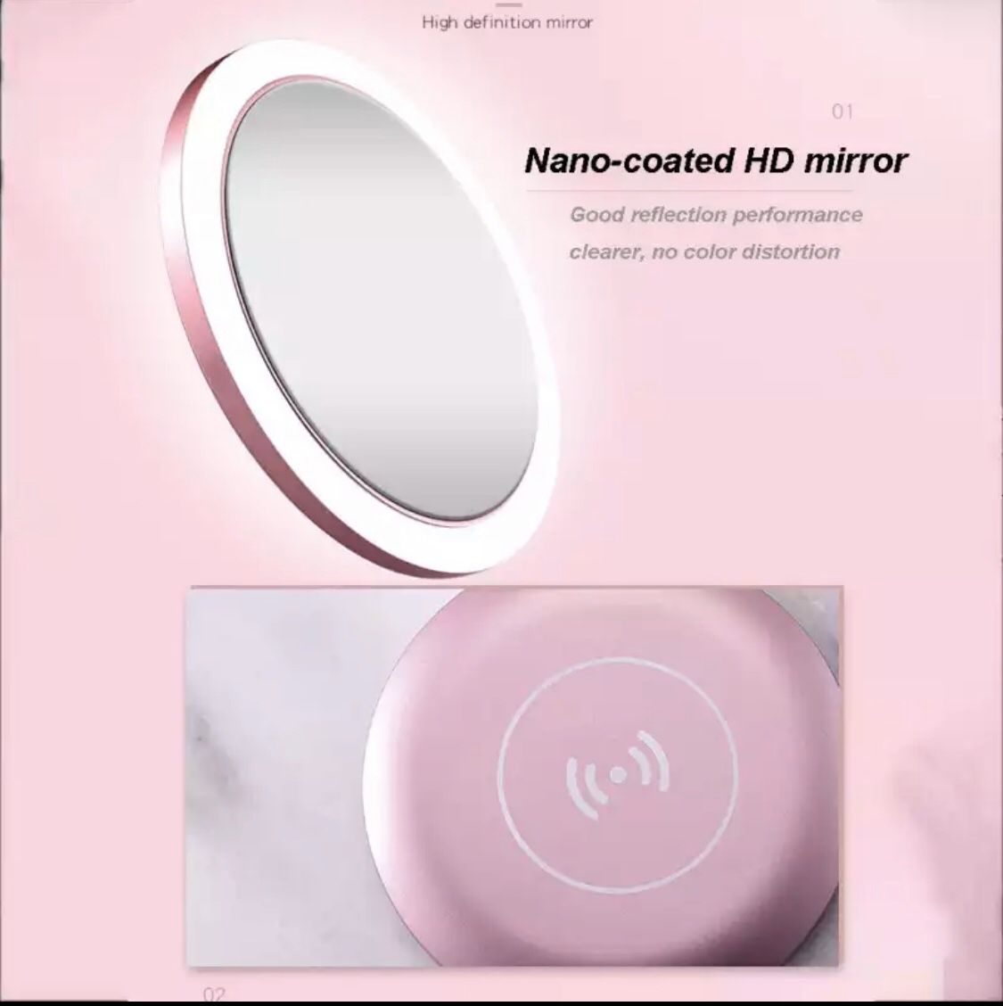 Portable Lighted Makeup Mirror with Wireless Charger for IOS and Android Phone
