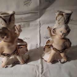 Vintage Royal Sealy China Cherubs Candle Holders