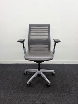 LIKE NEW STEELCASE THINK V2, SILVER FRAME, LEATHER SEAT, FULLY LOADED WITH LUMBAR SUPPORT!
