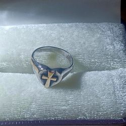 Vintage Retired James Avery Sterling Silver 14k Gold Cross Heart Ring Women's Size 7.5 