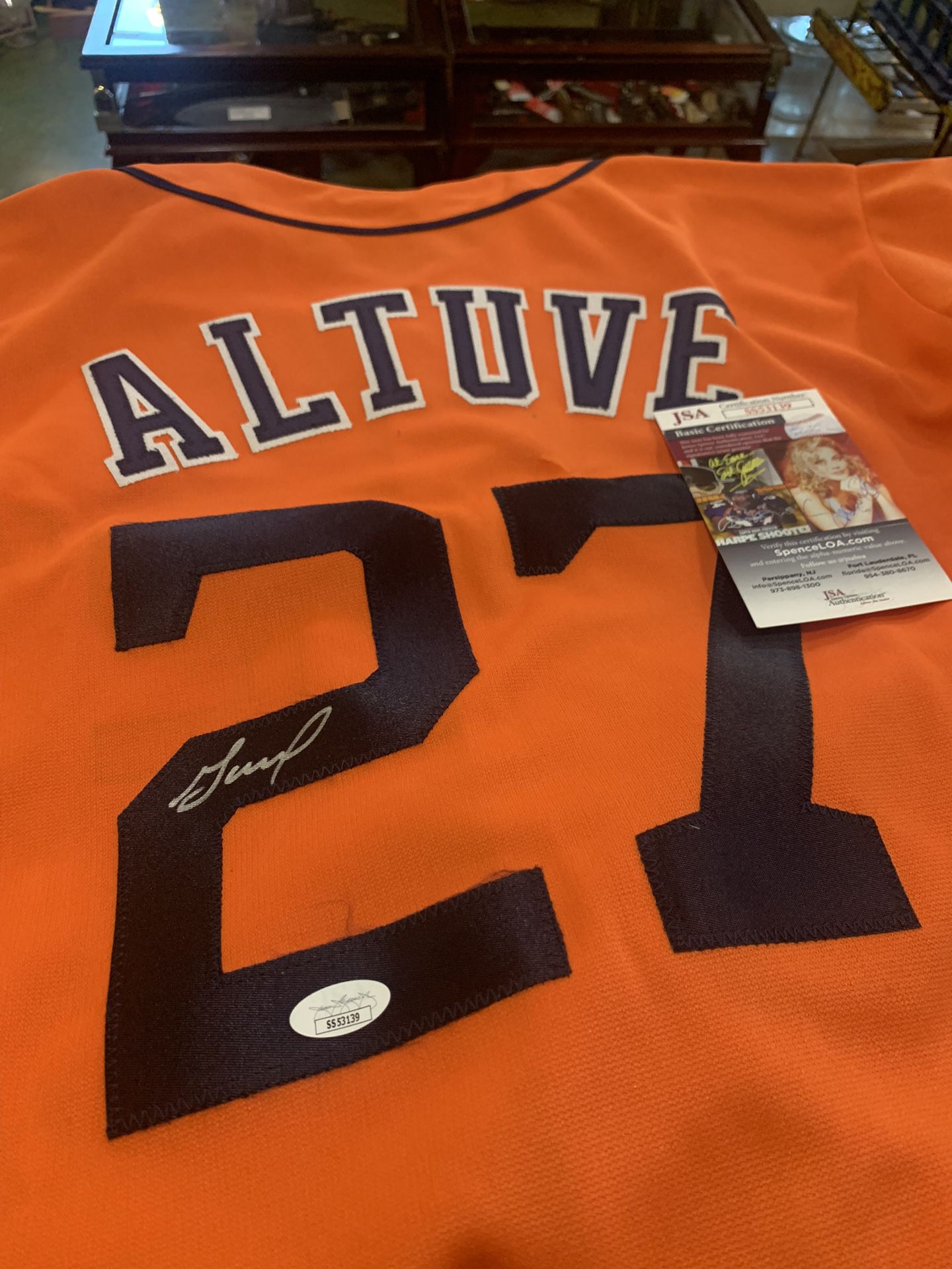 ALTUVE  Astros signed Jersey with C.O.A.  Great Christmas gift!  285.00.  Johanna at Antiques and More. Located at 316b Main Street Buda. Antiques vin